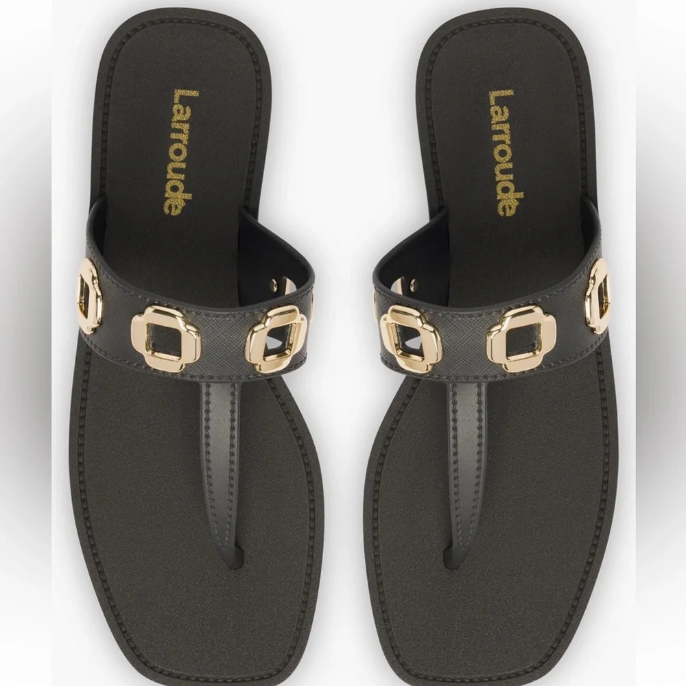 NEW Larroude Milan Jelly Thong Sandal in Black - Picture 3 of 5
